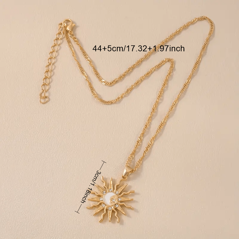 1pc Boho-Chic Celestial Charm Necklace for Women - Adjustable Sun, Moon & Star Pendant, Golden-Tone Alloy with Rhinestone Accents - Ideal for Daily Wear & Vacation