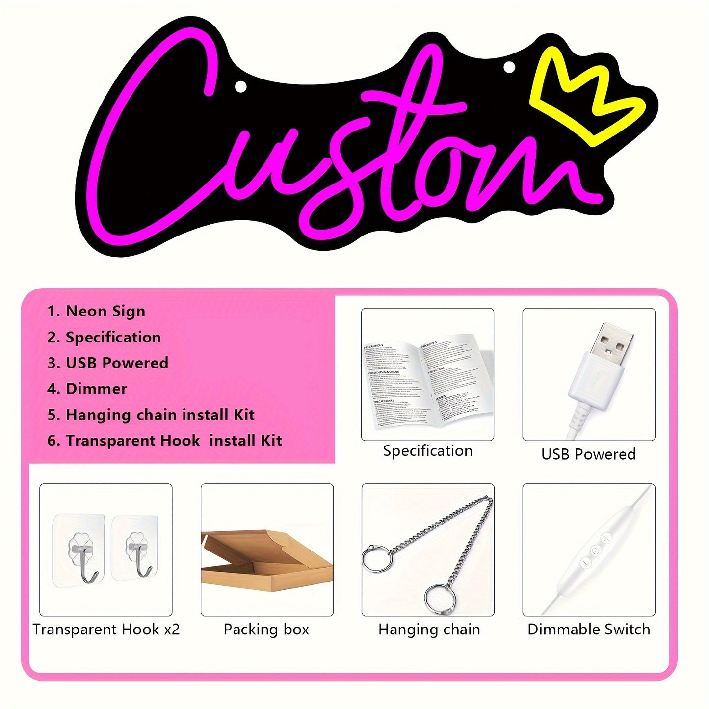 Customizable LED Neon Sign Light - Personalized Wall Mount Decor for Bedroom, Living Room, Party, Wedding, Birthday - USB Powered with Dimmable Push Button Control, Ideal Christmas Gift, Neon Signs for Wall