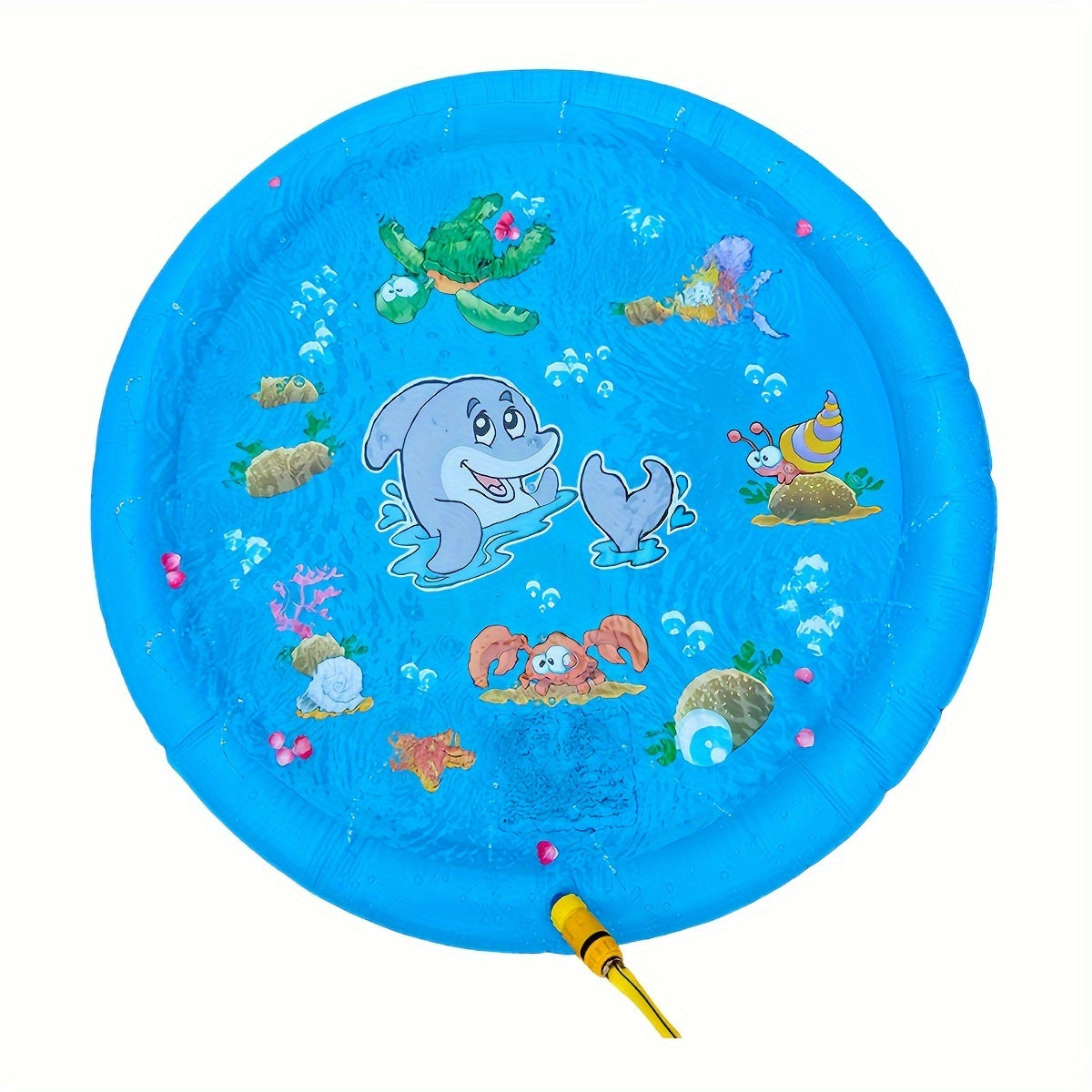 1pc Extra-Large 100.08cm Thick PVC Kids' Water Sprinkler with Marine Life Design - Perfect for Ages 6-8 | Portable & Foldable Inflatable Splash Pad for Outdoor Play, Lawn Fun & Pet Bathing | Blue | Ideal Summer Cool-Down Toy
