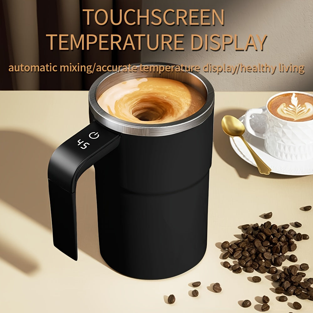 [Rechargeable Self-Stirring Coffee Mug] Fri Life Rechargeable Self-Stirring Coffee Mug with Temperature Display, USB Charging, Sealed Travel Tumbler for Milk, Chocolate, Mocha,Stainless steel liner,Auto Power Off-Heat Preserv