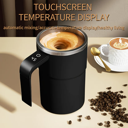 [Rechargeable Self-Stirring Coffee Mug] Fri Life Rechargeable Self-Stirring Coffee Mug with Temperature Display, USB Charging, Sealed Travel Tumbler for Milk, Chocolate, Mocha,Stainless steel liner,Auto Power Off-Heat Preserv