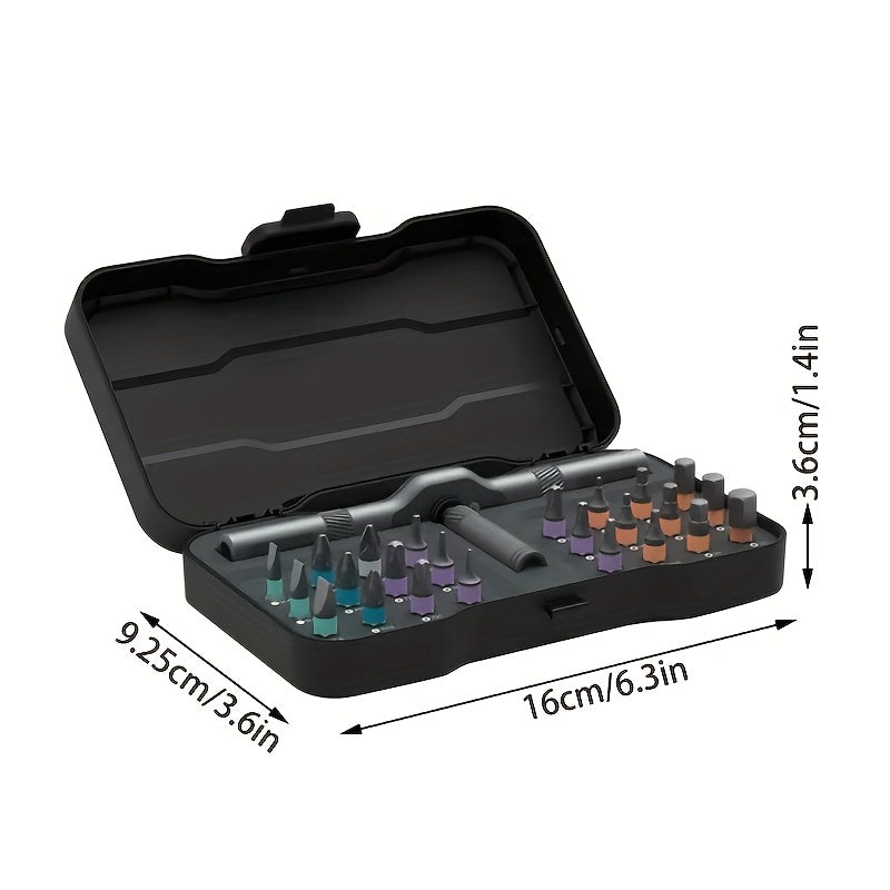 24-in-1 Magnetic Screwdriver Set with S2 Steel Bits & Detachable T-Shaped Ratcheting Handle - Multi-Functional Toolkit for Office, Renovation, and Camping DIY