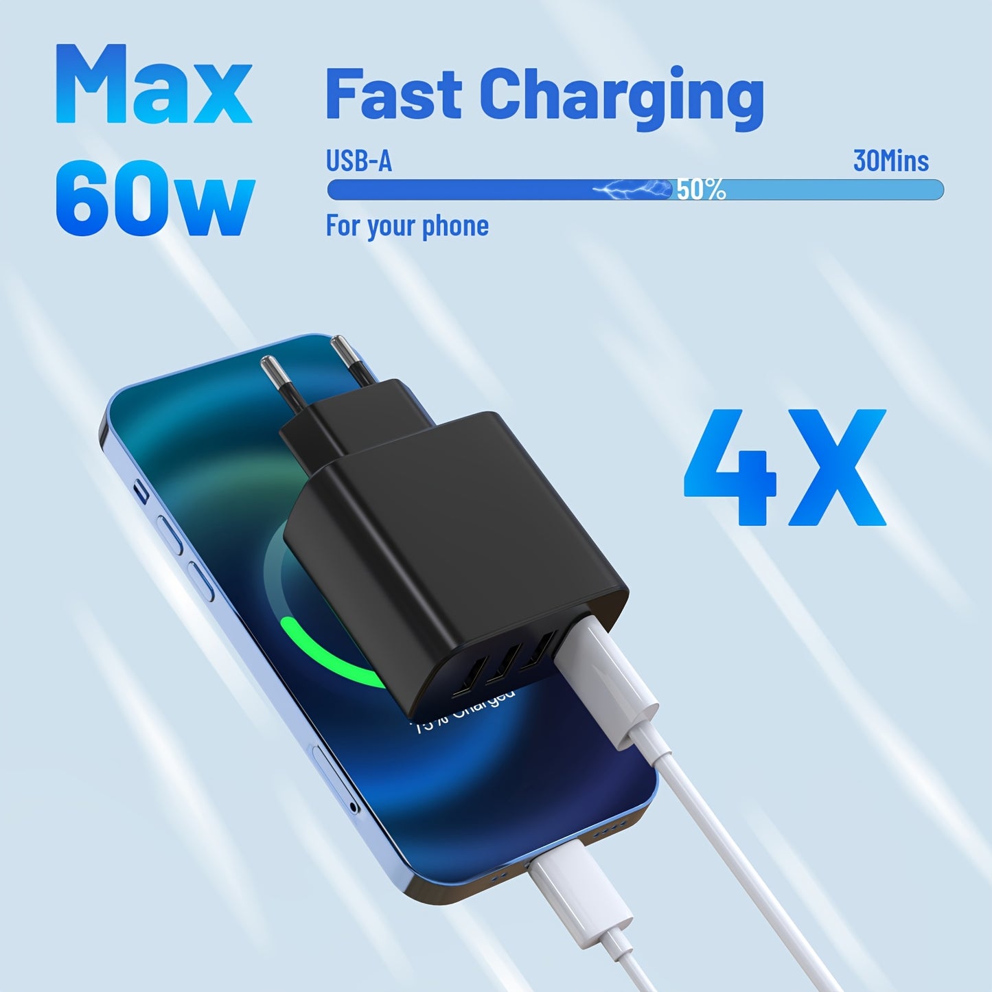 60W Fast Charging Adapter 4 Ports (EU Plug)