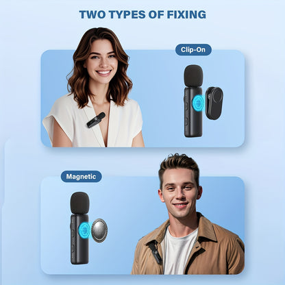 Professional Wireless Lavalier Microphone, Plug-and-Play Clip-On Mic with Auto Pairing Feature, Battery Indicator, Portable Magnetic Mount, Noise Reduction Suitable for iPhone 15/16, Android, USB-C Devices, Live Streaming, Po