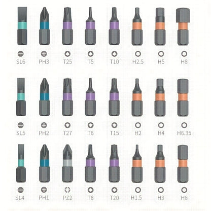 24-in-1 Magnetic Screwdriver Set with S2 Steel Bits & Detachable T-Shaped Ratcheting Handle - Multi-Functional Toolkit for Office, Renovation, and Camping DIY