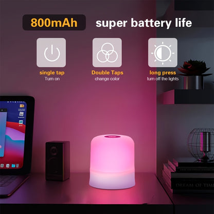 AMill Touch-Controlled USB LED Night Light - Color-Changing, Dimmable Compact Table Lamp for Bedroom Ambiance, 800mAh Rechargeable Battery, 7 Color Modes (Purple, Blue, Green, Red, Pink, White, Cream), Adjustable Brightness,