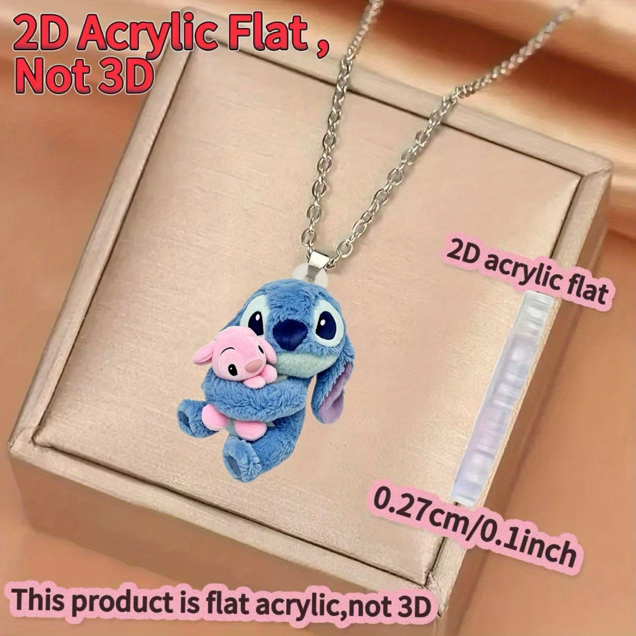 2D Flat - 1pc Stitch & Pink Stitch 2D Acrylic Flat Pendant Necklace for Women - Stylish Sweater Chain, Ideal Gift for Birthdays & Parties, 0.27cm/0.1inch, Birthday Party Accessory | Playful Design | Durable Chain, Stitch Acce