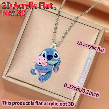 2D Flat - 1pc Stitch & Pink Stitch 2D Acrylic Flat Pendant Necklace for Women - Stylish Sweater Chain, Ideal Gift for Birthdays & Parties, 0.27cm/0.1inch, Birthday Party Accessory | Playful Design | Durable Chain, Stitch Acce