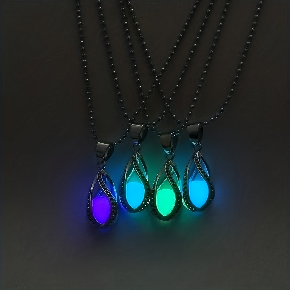 Nooxian Glow-in-the-Dark Mermaid Pendant Necklace - Hollow Spiral Teardrop Luminous Bead with /Blue Light Activation, Purple/Green/Blue Absorption-Activated Jewelry for Daily Wear & Parties, Mermaid Necklace, Night Glow Acces