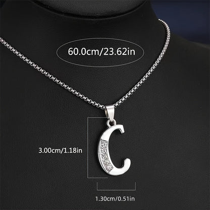 Stainless Steel Hip Hop Initial Necklace, Glass Embedded Alphabet Pendant, Daily Occasion Jewelry, Ideal Graduation Gift, All-Season Accessory, Perfect for Halloween, Daily Wear Jewelry|Hip Hop Style|Glass Embedded Lette