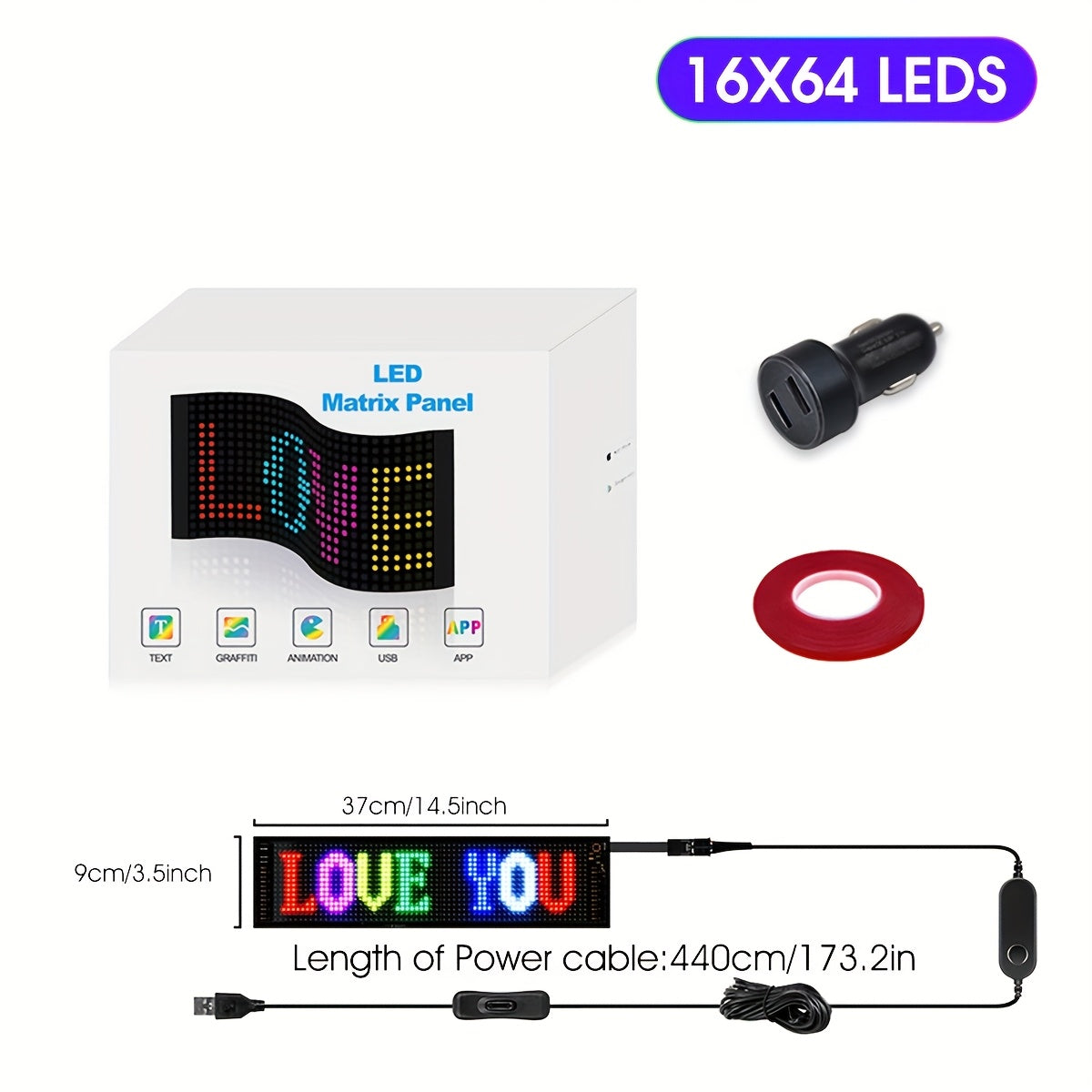 Programmable LED Sign Light with APP & USB Control, Text/Scrolling Messages, Dimmable Brightness, Wireless Smart - Flexible Matrix Panel for Garage, Car Dealership, Store, Home, Valentine's/Christmas Decorations - USB-Powered