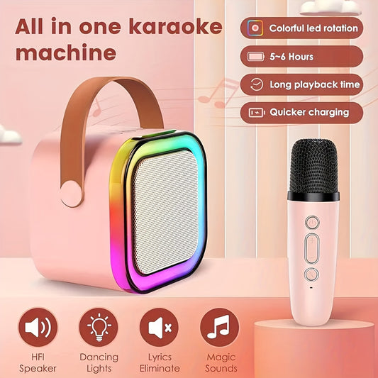 A Portable Karaoke Wireless Speaker with Two Wireless Microphones, Featuring a USB Type-C Charging Port, TF Card Support, LED Light Effects, And a Large 1200Mah Rechargeable Lithium Battery, Suitable for Holiday Gifts, Outdoo