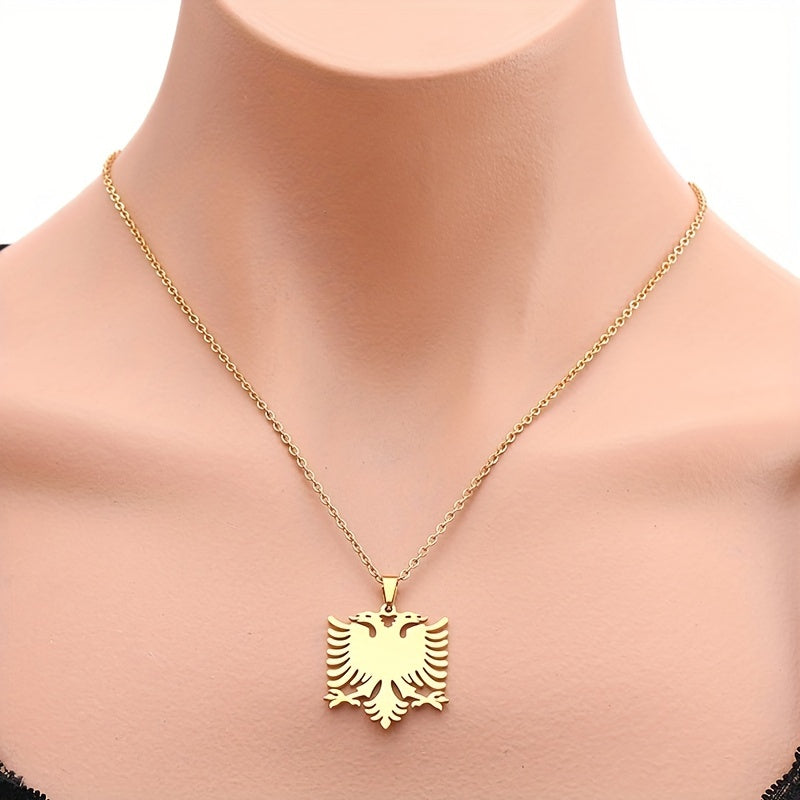 1pc Men's And Women's Party Fashion Trendy Gift, Titanium Steel Albania Eagle Pendant Necklace