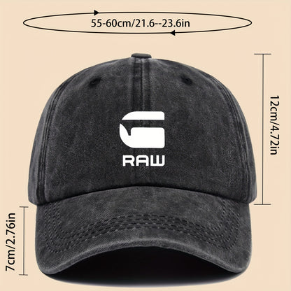 1pc "RAW" Fun Print Baseball Cap in Black with White Text - Breathable & Comfortable, Adjustable Unisex Dad Hat for Men, Women, Teens - Perfect for Beach, Fishing, Outdoor Activities, Father'S Day, Christmas, 4 Seasons, Casua