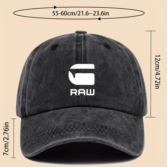 1pc "RAW" Fun Print Baseball Cap in Black with White Text - Breathable & Comfortable, Adjustable Unisex Dad Hat for Men, Women, Teens - Perfect for Beach, Fishing, Outdoor Activities, Father'S Day, Christmas, 4 Seasons, Casua