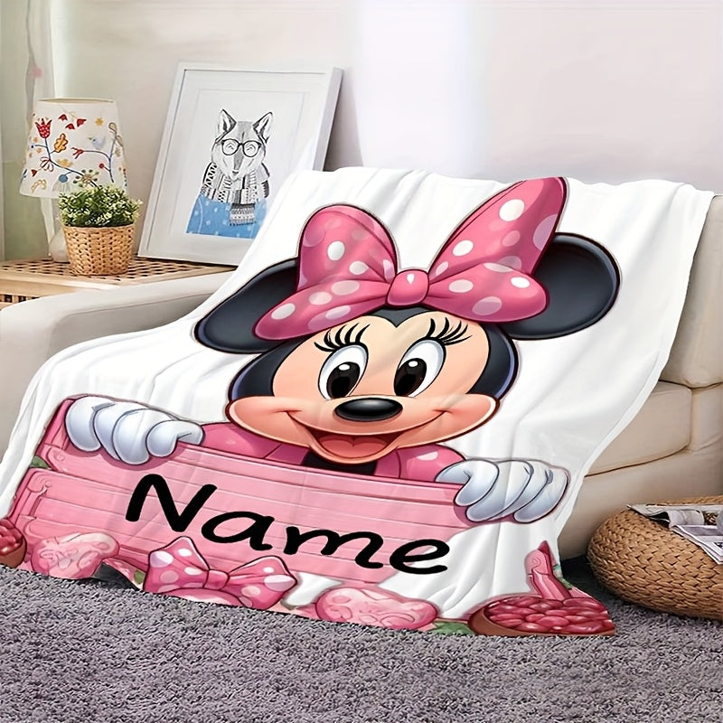 DS83 A Disney Licensed Minnie Name Custom Digital Print Flannel Blanket, Hanging Blanket, Wall Blanket, Shawl Blanket, Cabin Decoration Sofa Bed Blanket, Nap Blanket, Small Throw Blanket, Multi-Purpose Blanket Customized for