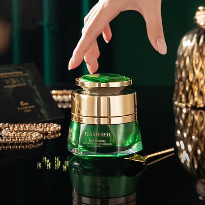 Sea fennel Collagen Essence Cream 30g, firming, moisturizing, with hyaluronic acid and glycerin, leaves Light Beige hydrated and smooth, suitable for all Light Beige types, St. Patrick's Day Makeup base