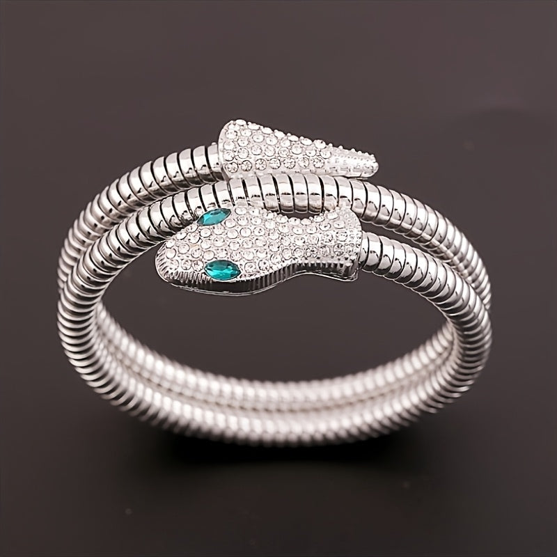 Unisex Snake-Inspired Alloy Bracelet with Sparkling Rhinestones Accents - Zinc Alloy, Perfect for Parties, Music Festivals, and Casual Attire