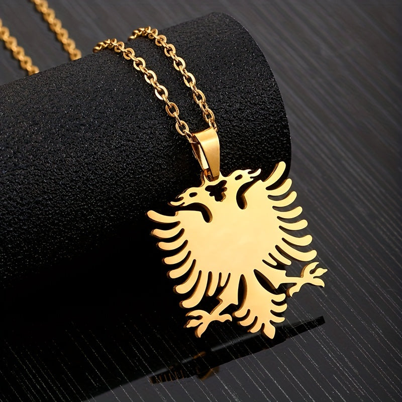 1pc Men's And Women's Party Fashion Trendy Gift, Titanium Steel Albania Eagle Pendant Necklace
