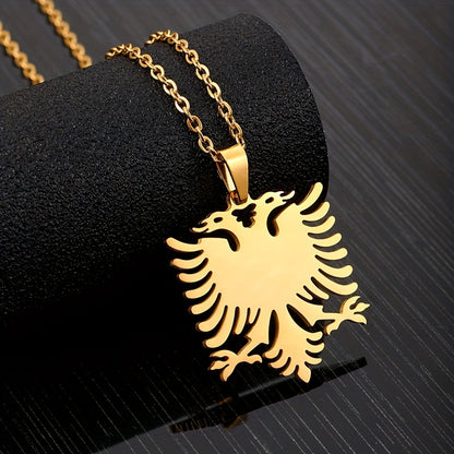 1pc Men's And Women's Party Fashion Trendy Gift, Titanium Steel Albania Eagle Pendant Necklace