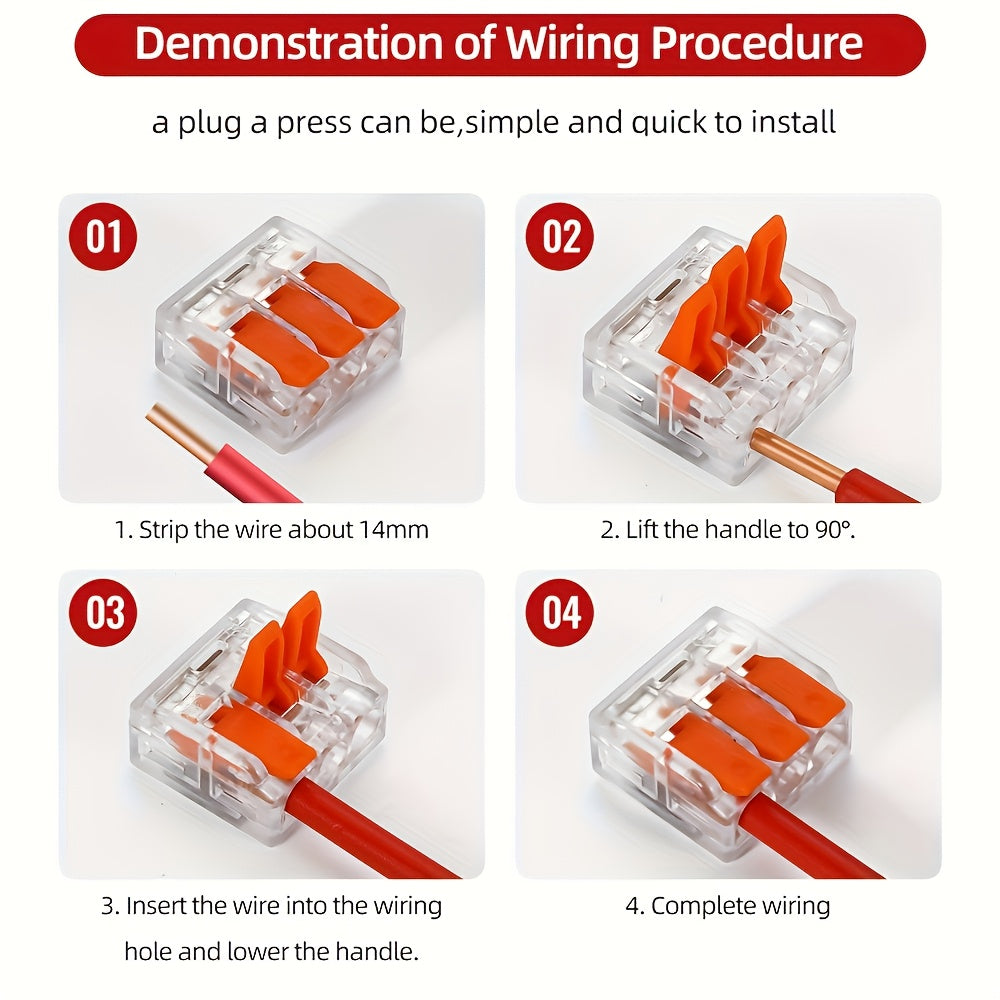 New Style Lever Line Electrical Connectors Kits, 90pcs Quick Electrical Connectors, 28-12AWG, Compact Wire Connectors, 45x2Inputs, 30x3Inputs, 15x5Inputs, Push in Electrical Connection Terminals