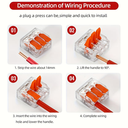 New Style Lever Line Electrical Connectors Kits, 90pcs Quick Electrical Connectors, 28-12AWG, Compact Wire Connectors, 45x2Inputs, 30x3Inputs, 15x5Inputs, Push in Electrical Connection Terminals