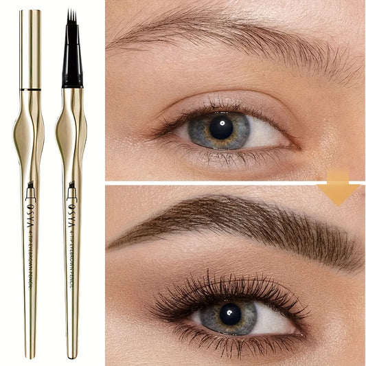 4-Tip Long-Lasting Eyebrow Pencil for All Skin Types, Multi-Tonal Semi-Permanent Brow Contouring Pen with Precision Applicators, Metallic Finish & Black Ink for Flawless Brows
