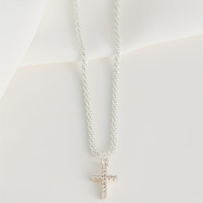 Sparkling Double-Layer Religious Faith Jesus Copper-Inlaid Synthetic Zirconia Cross Pendant Necklace for Women