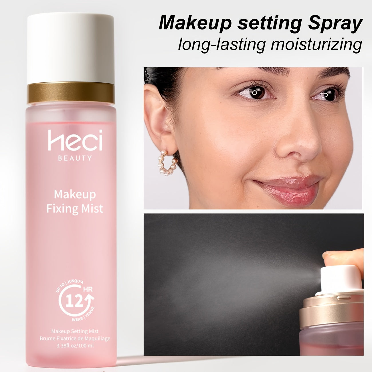 100ml/3.38fl.oz, Pink 24-Hour Oil Control Setting Spray, Waterproof and Sweat-Proof Moisturizing, Natural Makeup Effect Setting Mist, Toner Setting Spray