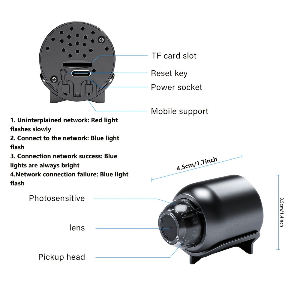 Compact security smart WiFi camera, anti-theft camera, supports 2.4g WiFi band, not High Quality, with remote application, you can view the video at any time, support motion detection, alert push, ideal for home assistant