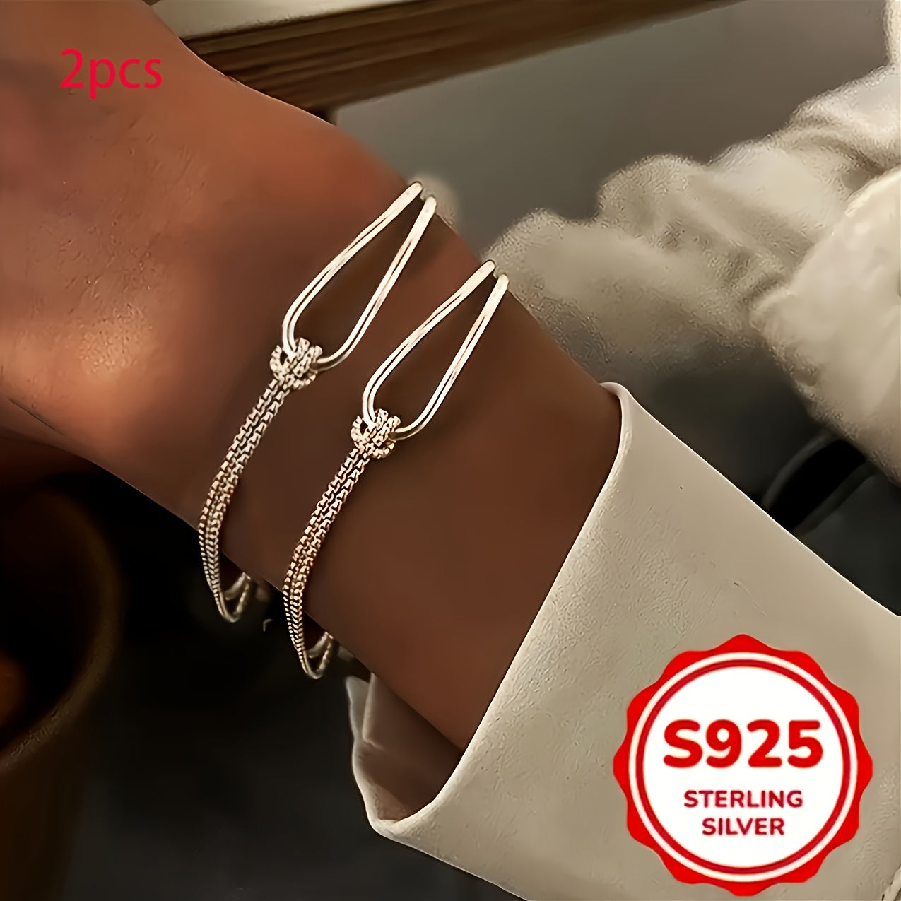 2-Pack Exquisite Elegant New Minimalist Geometric Silvery Bracelets - Practical and Versatile, Made with S925 Hypoallergenic Material, Perfect for Women's Jewelry - Ideal for Casual Attire Gifting, Suitable for Any Season, Es