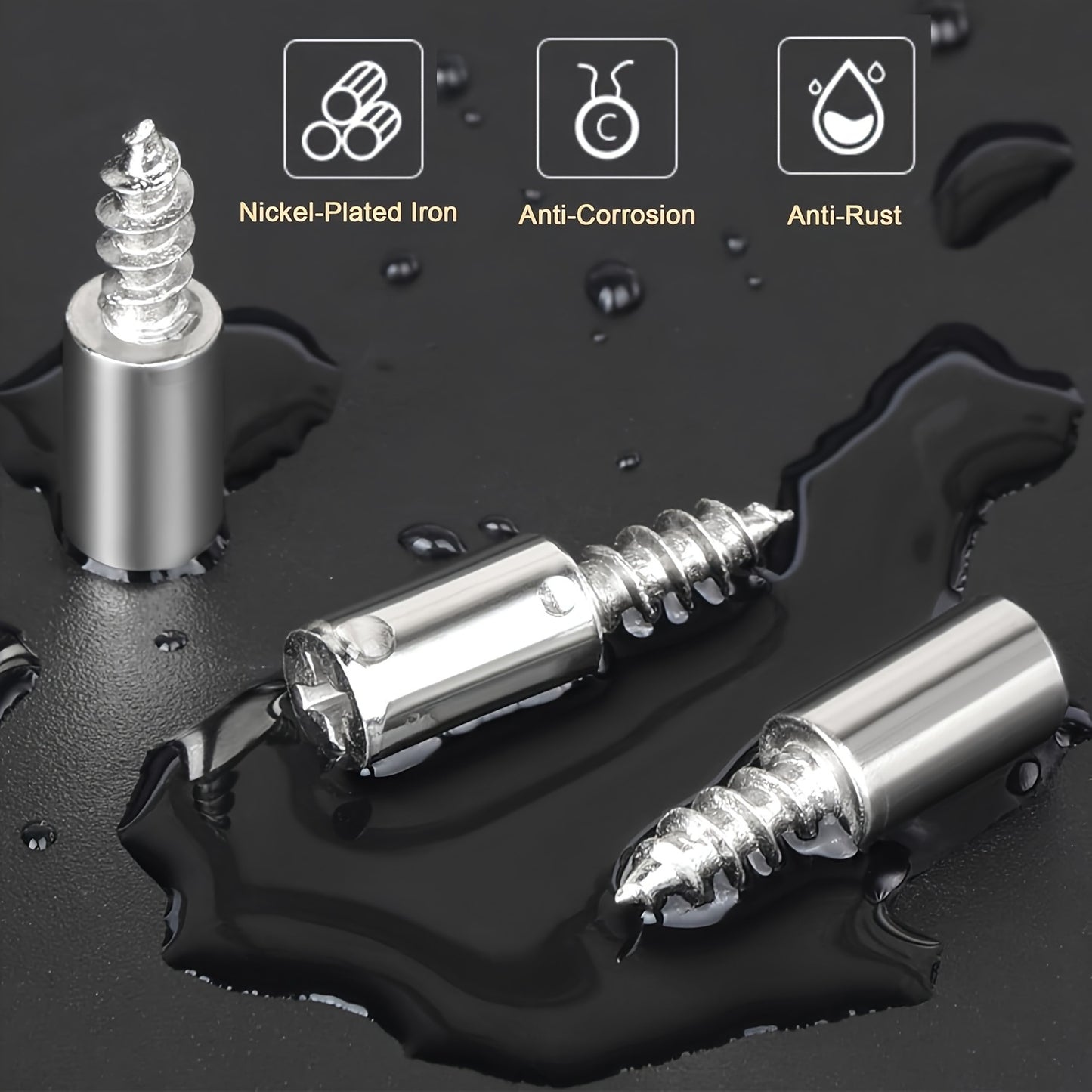 60pcs Heavy-Duty Nickel-Plated Self-Tapping Screws with Anti-Slip Rubber Sleeves - No Pre-Drilling Needed, for Wooden Cabinets, Shelving, Furniture - Compatible with Power Drills - by GUTEBANG