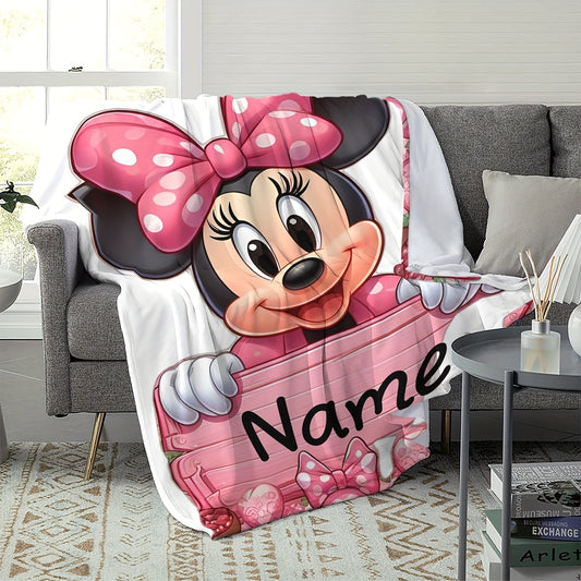 DS83 A Disney Licensed Minnie Name Custom Digital Print Flannel Blanket, Hanging Blanket, Wall Blanket, Shawl Blanket, Cabin Decoration Sofa Bed Blanket, Nap Blanket, Small Throw Blanket, Multi-Purpose Blanket Customized for