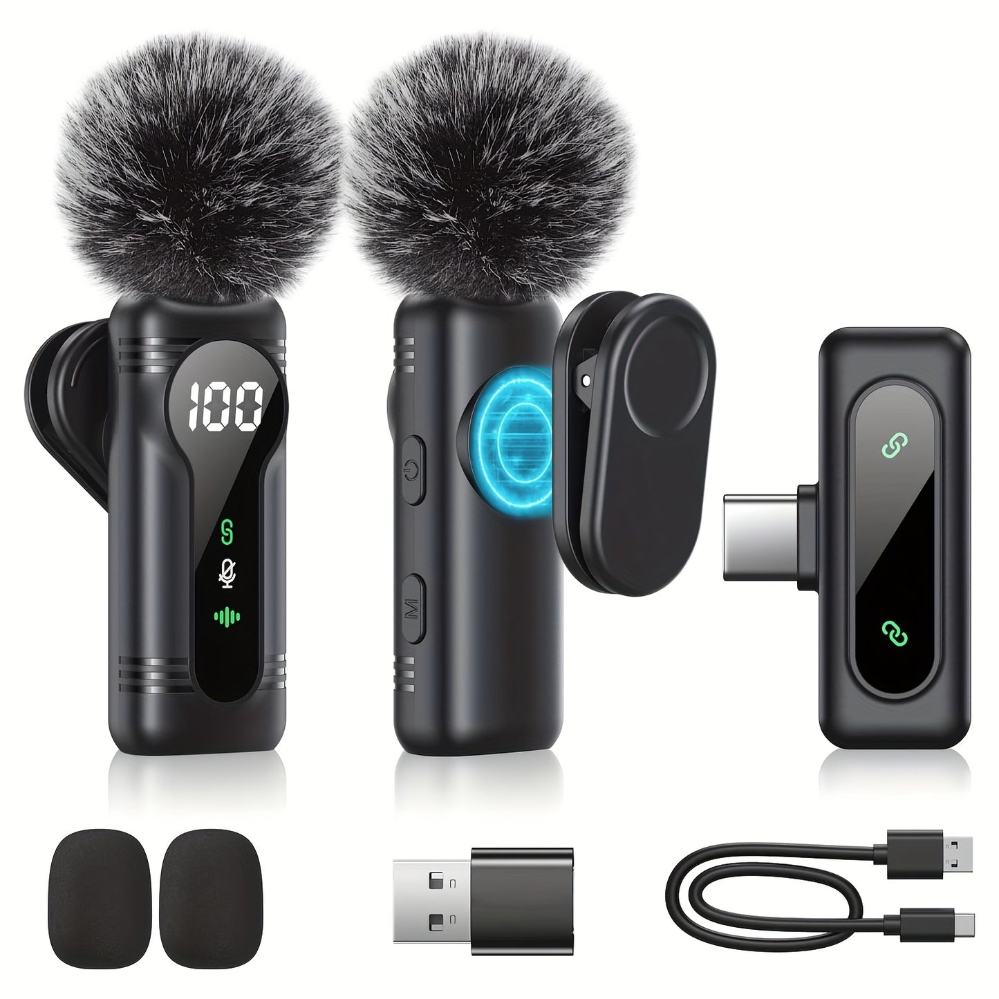 Professional Wireless Lavalier Microphone, Plug-and-Play Clip-On Mic with Auto Pairing Feature, Battery Indicator, Portable Magnetic Mount, Noise Reduction Suitable for iPhone 15/16, Android, USB-C Devices, Live Streaming, Po