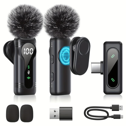 Professional Wireless Lavalier Microphone, Plug-and-Play Clip-On Mic with Auto Pairing Feature, Battery Indicator, Portable Magnetic Mount, Noise Reduction Suitable for iPhone 15/16, Android, USB-C Devices, Live Streaming, Po