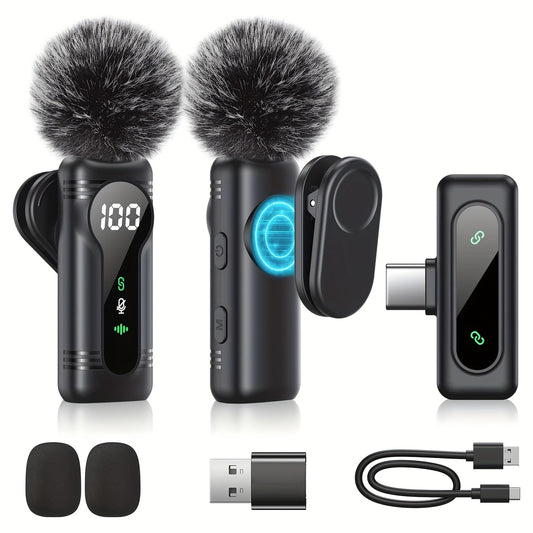 Professional Wireless Lavalier Microphone, Plug-and-Play Clip-On Mic with Auto Pairing Feature, Battery Indicator, Portable Magnetic Mount, Noise Reduction Suitable for iPhone 15/16, Android, USB-C Devices, Live Streaming, Po