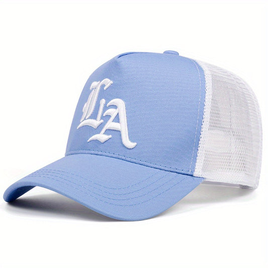 2025 New 'S Outdoor Sports Baseball Cap - Flat Top, Cool Bill Hip Hop Style, Polyester 100., Knit Fabric, Black with LA Logo, Cool Bill Style, Perfect for The Trendy Look of Hip Hop, Hip Hop Accessories