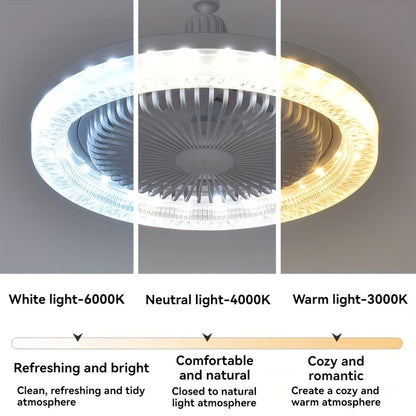 50W 25.4cm LED Smart Ceiling Fan Light with Remote Control, Color Changing and Dimming Features, 2In1 360 degrees Ceiling Fan with Light | E26/27 Socket, Dual Function Cooling and Lighting, Timing, Suitable for for Bedroom, k