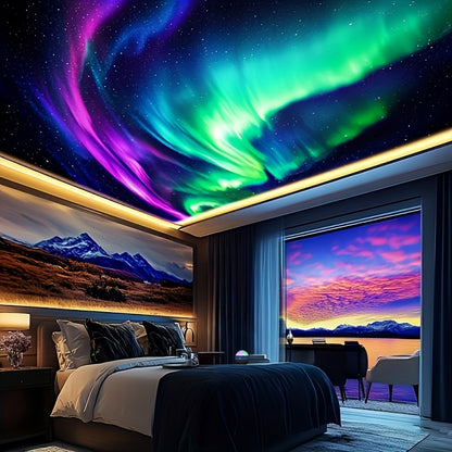 Aurora Borealis Projection Night Light - Black, Plastic, Novelty Toy for Bedroom Ambiance