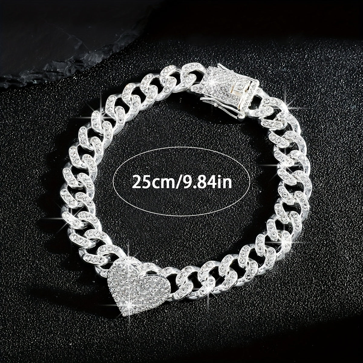 1pc Iced-Out Rhinestone Heart Anklet - Luxurious Golden Cuban Link Chain with Sparkling Stones for Women, Perfect for Casual Attire or Parties, Party Accessories | Heart Charm Anklet | Highquality Jewelry, Heart Jewelry