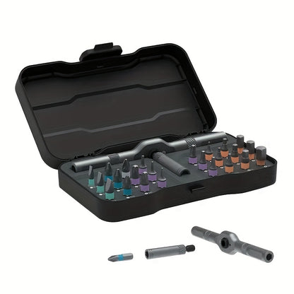 24-in-1 Magnetic Screwdriver Set with S2 Steel Bits & Detachable T-Shaped Ratcheting Handle - Multi-Functional Toolkit for Office, Renovation, and Camping DIY