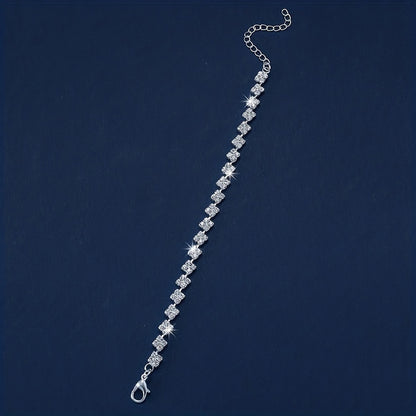 Luxurious Sparkling Rhinestone Claw Chain Bracelet for Women - Elegant Square Design, Perfect for Casual Attire, Fashion Trend, Rhinestone, Welding