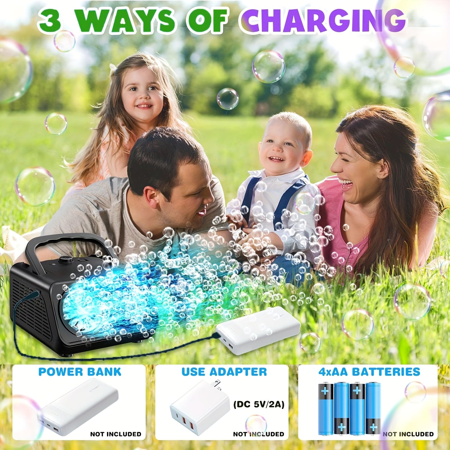 Ultimate Bubble Blaster - 20K+ Bubbles/Min, Dual Fan Portable Outdoor Toy with USB or Battery Power, Perfect for Parties & Christmas Gifts (Bubble Solution & Batteries Not Included)