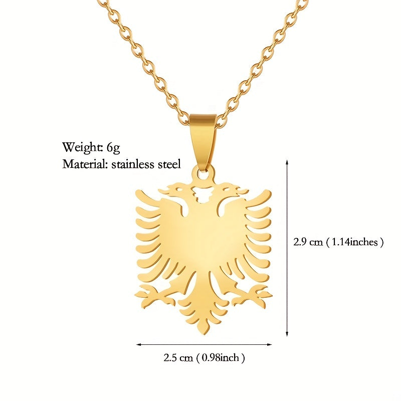 1pc Men's And Women's Party Fashion Trendy Gift, Titanium Steel Albania Eagle Pendant Necklace