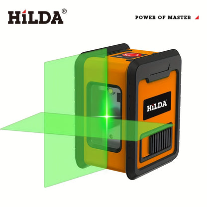 2-line mini laser level, self leveling laser level, horizontal and vertical intersecting ultra green laser beam lines, suitable for DIY, image hanging, and construction sites