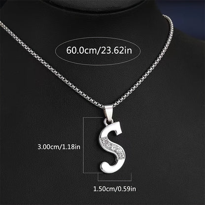 Stainless Steel Hip Hop Initial Necklace, Glass Embedded Alphabet Pendant, Daily Occasion Jewelry, Ideal Graduation Gift, All-Season Accessory, Perfect for Halloween, Daily Wear Jewelry|Hip Hop Style|Glass Embedded Lette