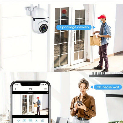 A 1440P Wi-Fi Smart Home Security Camera - 355° Pan-Tilt-Zoom, Color Night Vision, Two-Way Audio, Pet Motion Tracking, Indoor/Outdoor, Wireless, Motion Detection, Real-Time App Viewing, Two-Way Communication - Easy to Instal