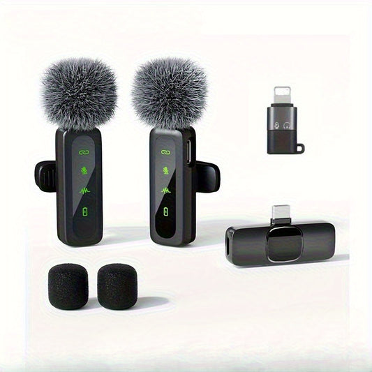 New Wireless Lavalier Microphone, Used for Recording, for Iphone /for Ipad / Macbook for Type-C Android Phones for Type-C Notebooks Live Streaming, And Short Video Reception, 1-To-1, 1-To-2 with Wool Ball And Adapter.