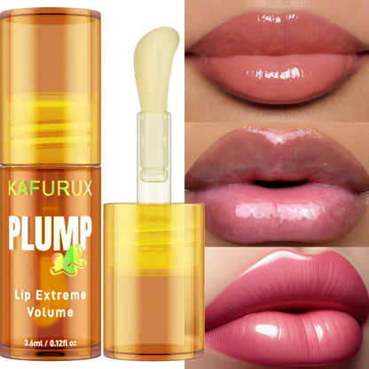 KAFURUX PLUMP Lip Oil, High Hydration Moisturizer, Natural Ginger Scent, All Skin Types, High Shine Finish, Liquid Form, 3ml/0.1oz