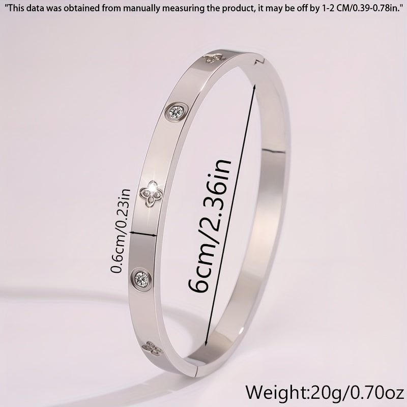 1pc Stainless Steel Bracelet - Four Leaf Clover Charm Jewelry, Non-Tarnish/Damage-Resistant Men's Everyday & Formal Wear, Year-Round Minimalist Jewelry Gift for Birthdays, Anniversaries, Housewarming - Durable Stainless Steel